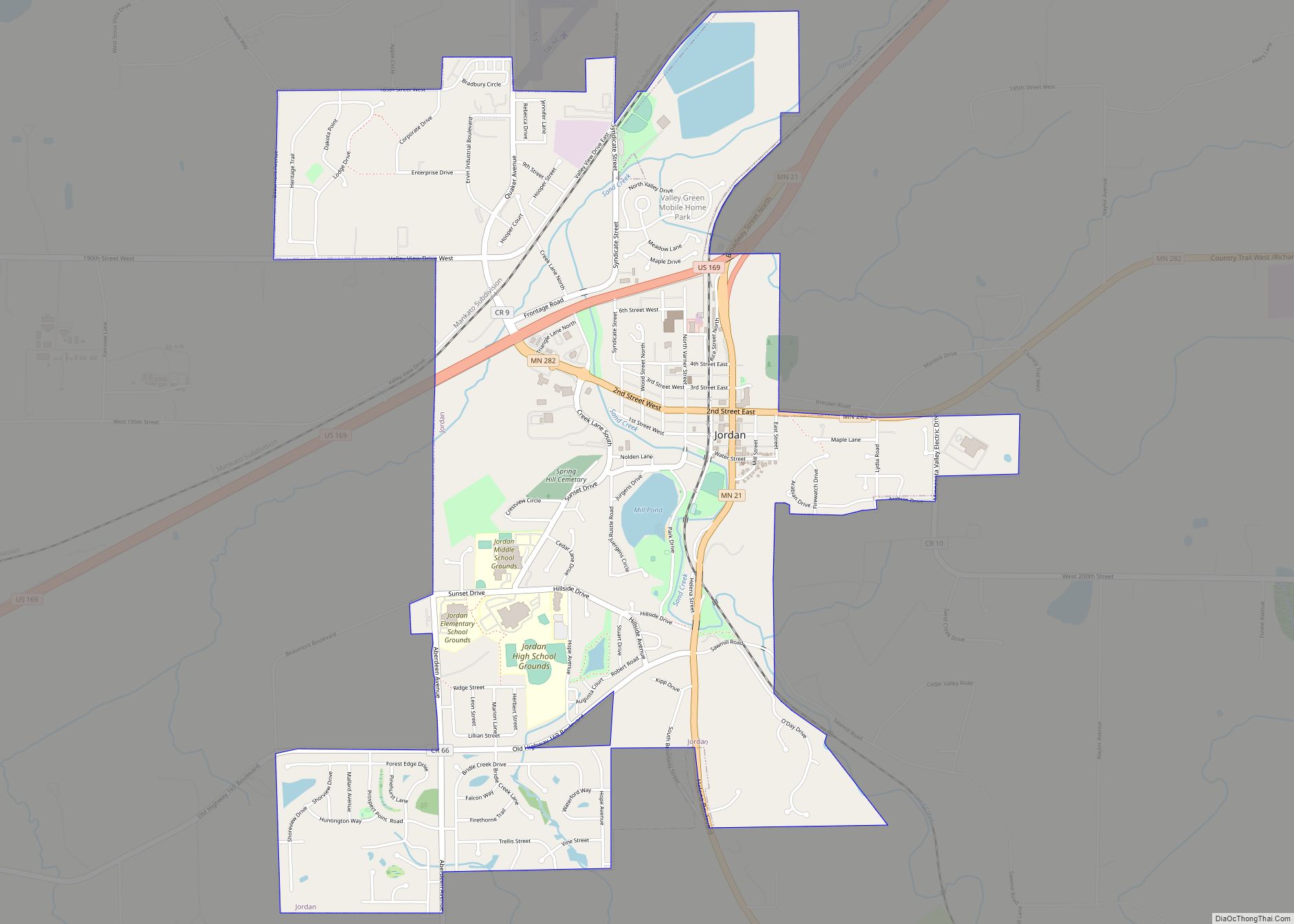 Map of Jordan city, Minnesota