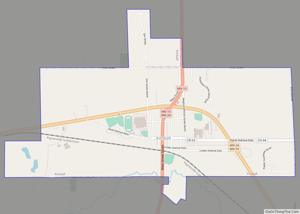 Map of Kimball city, Minnesota