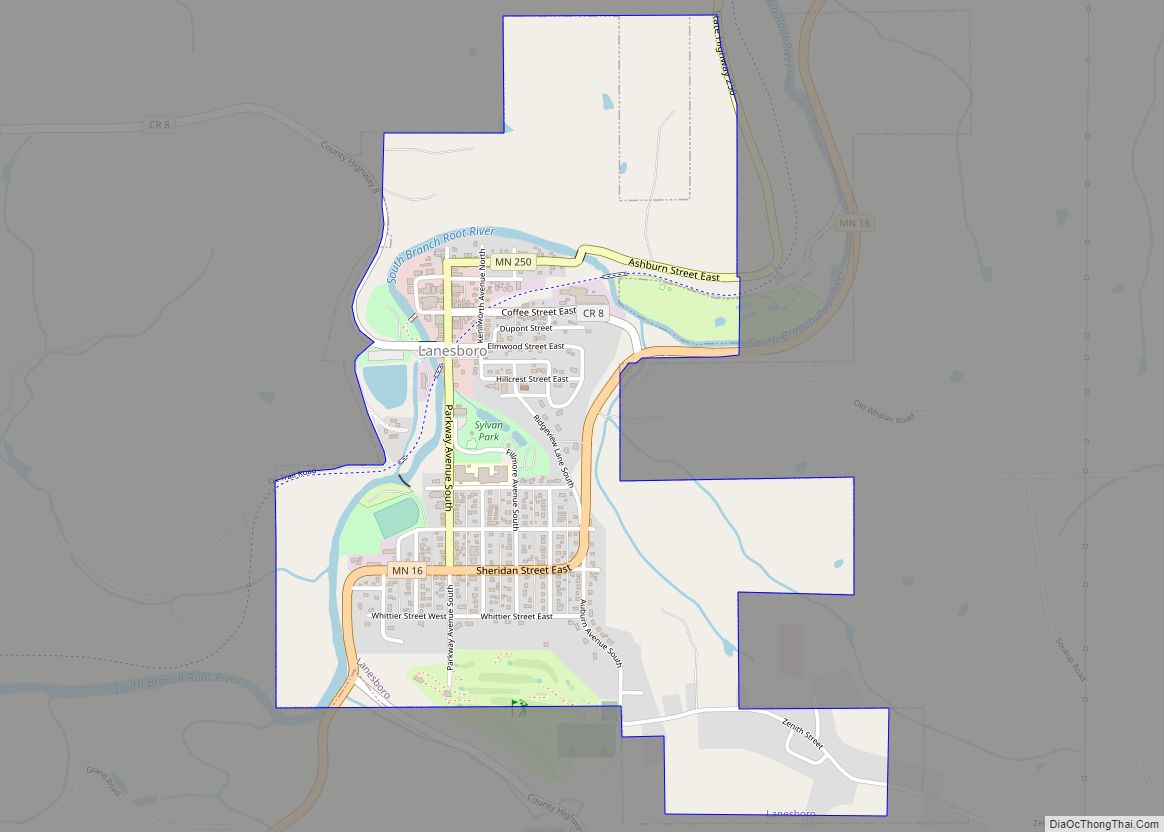 Map of Lanesboro city, Minnesota