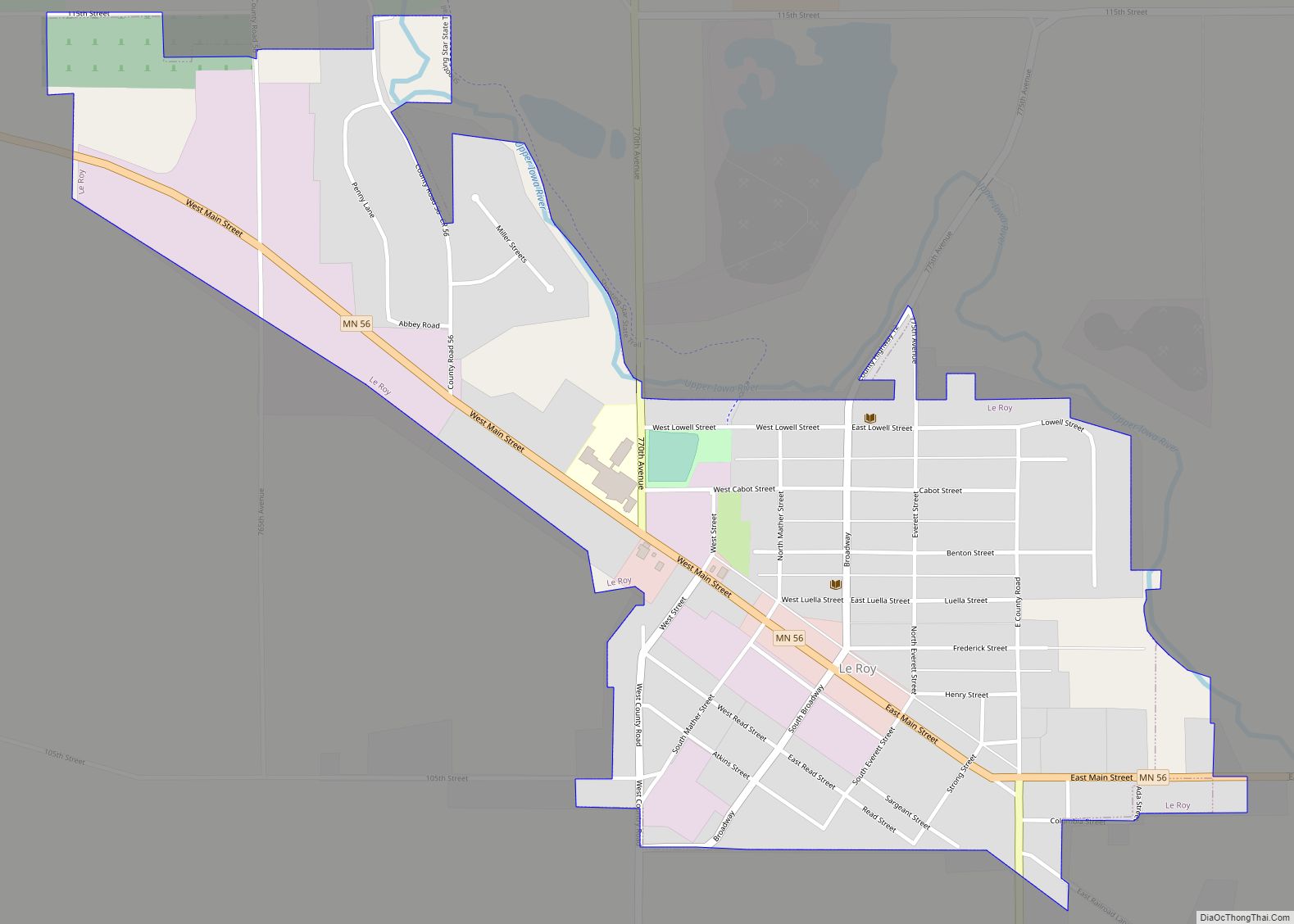 Map of Le Roy city, Minnesota