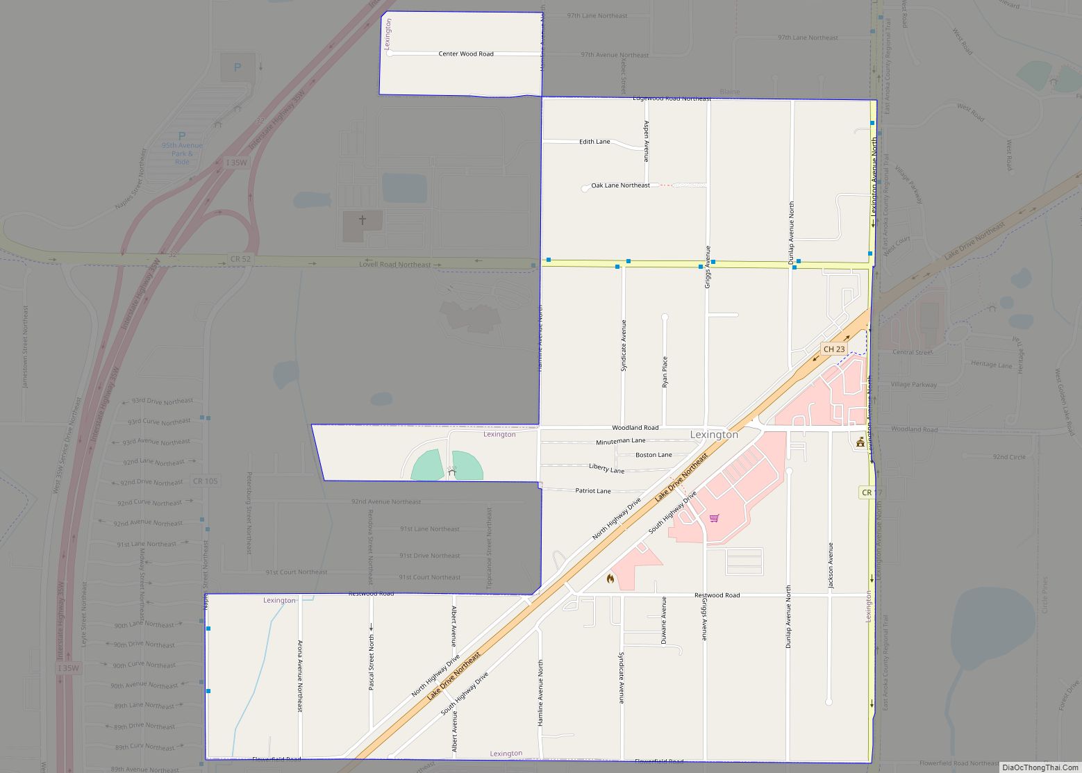 Map of Lexington city, Minnesota