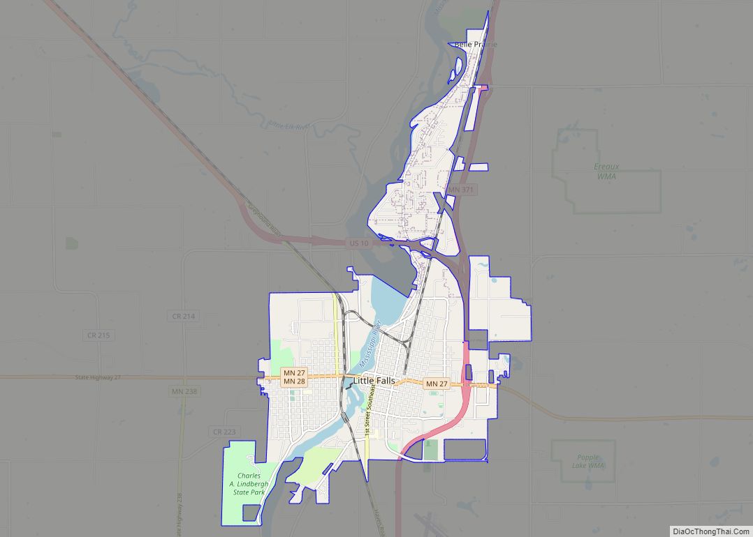 Map of Little Falls city, Minnesota