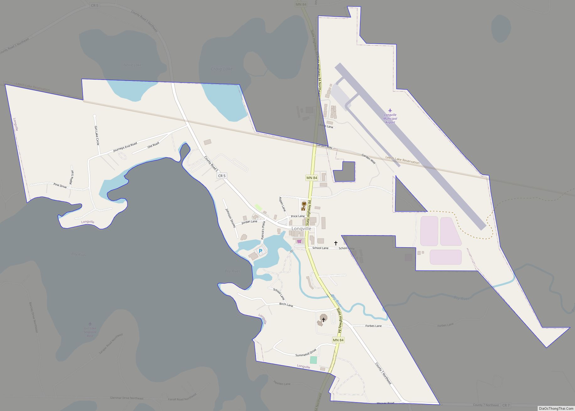 Map of Longville city, Minnesota