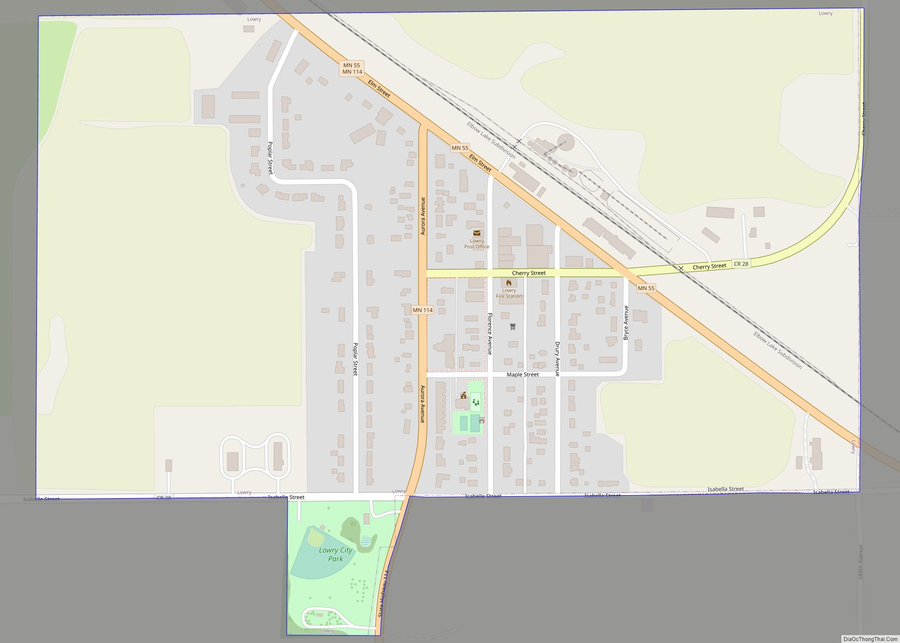 Map of Lowry city, Minnesota