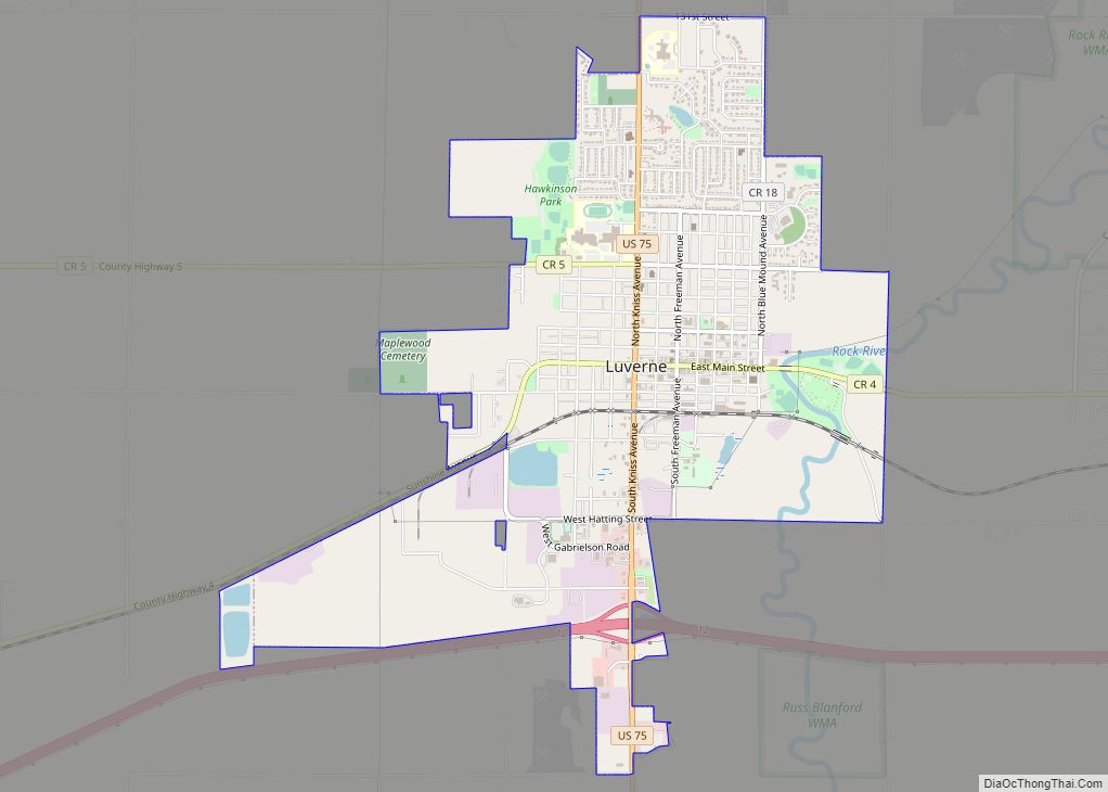 Map of Luverne city, Minnesota