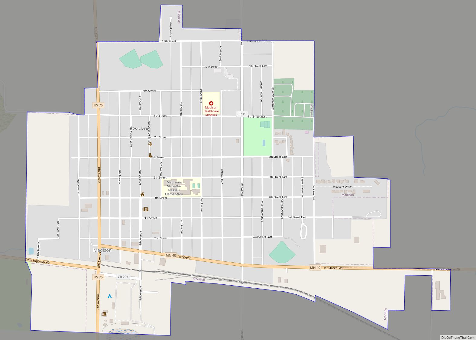 Map of Madison city, Minnesota