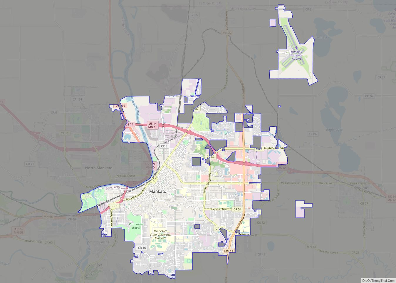 Map of Mankato city, Minnesota