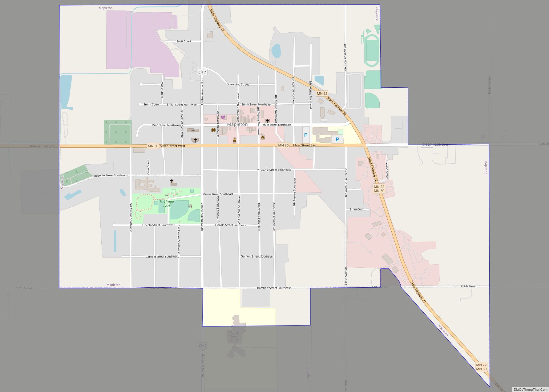 Map of Mapleton city, Minnesota