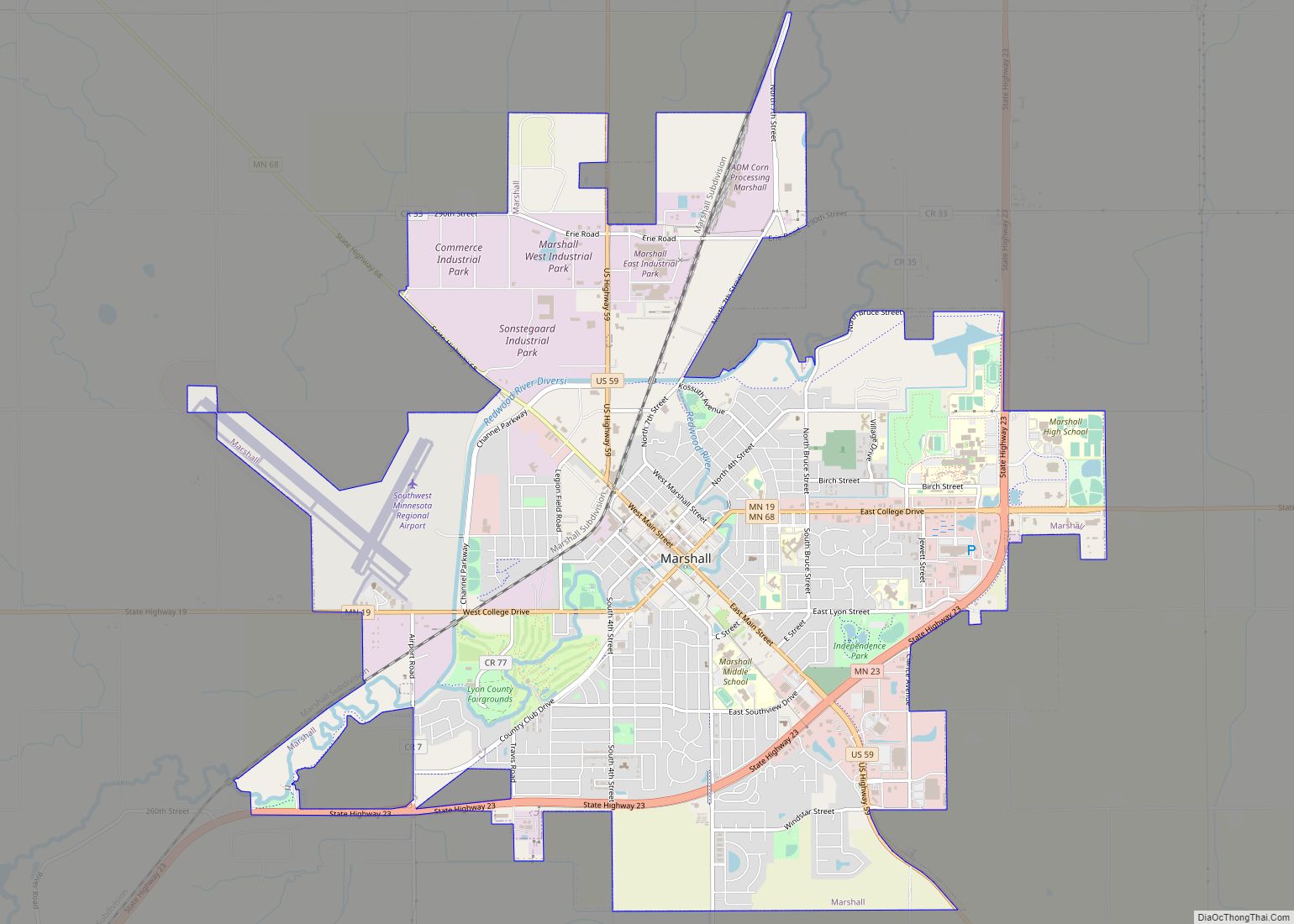 Map of Marshall city, Minnesota