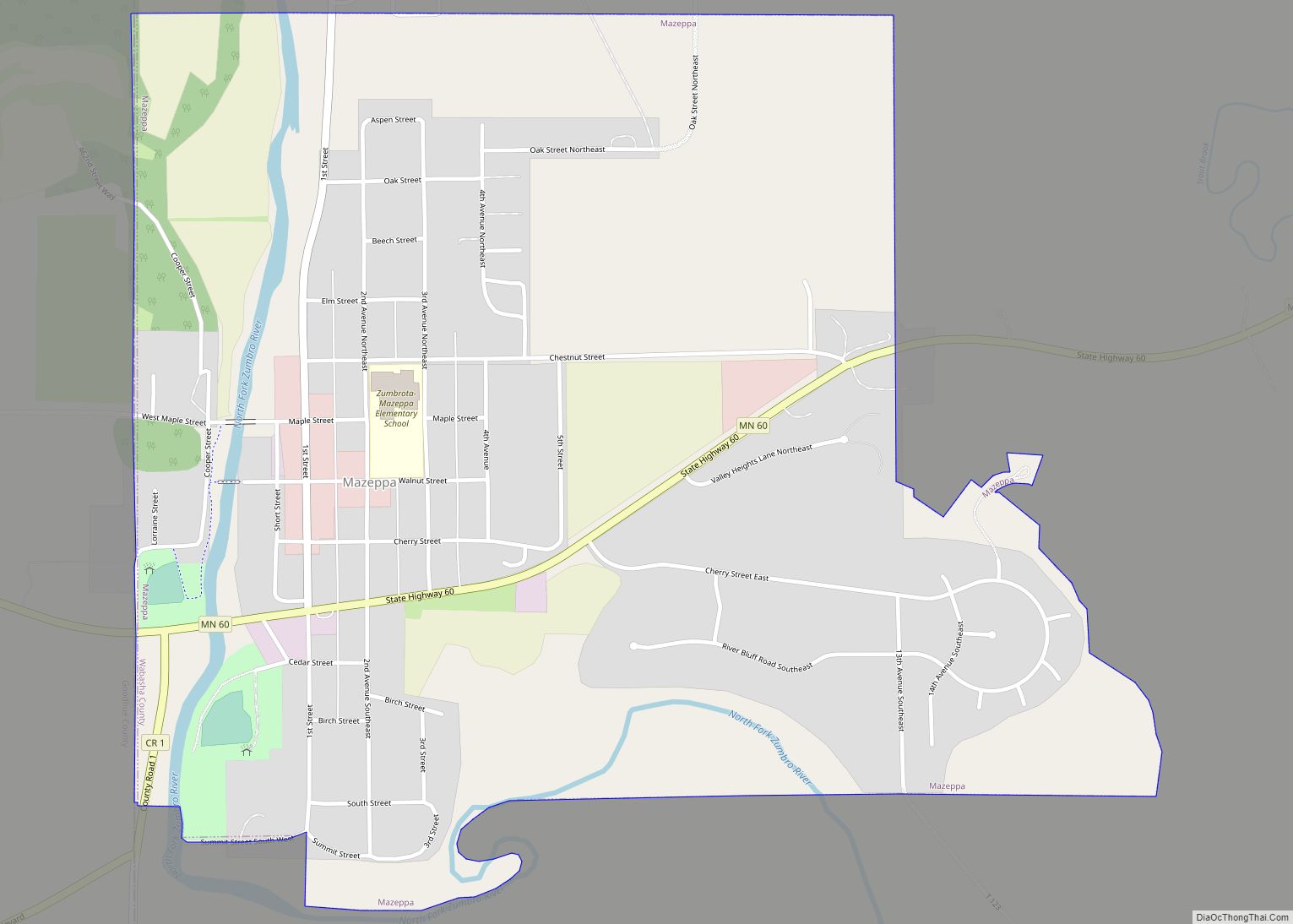 Map of Mazeppa city