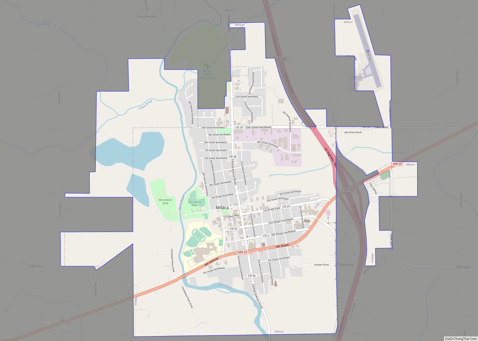 Map of Milaca city