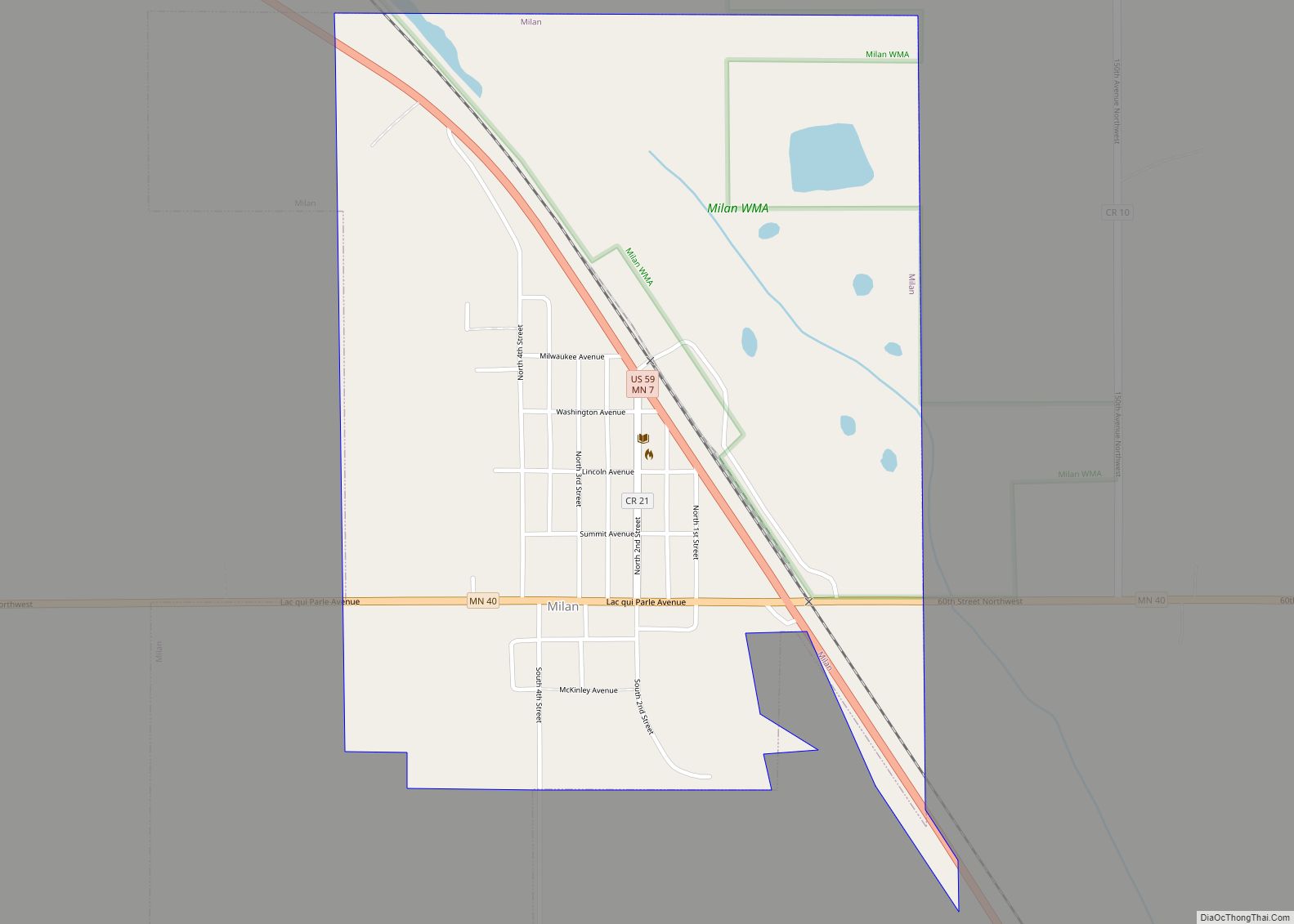 Map of Milan city, Minnesota