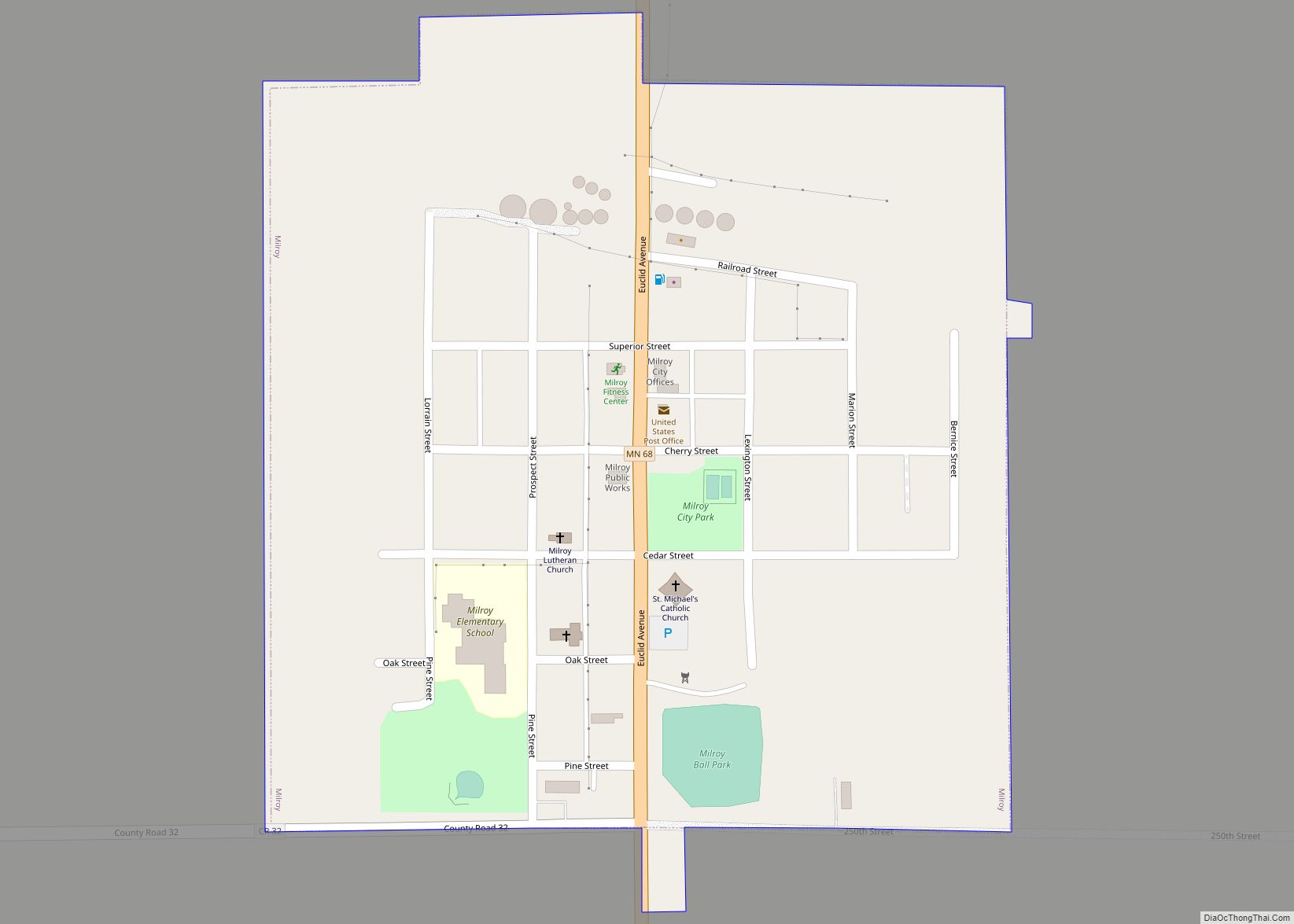 Map of Milroy city, Minnesota