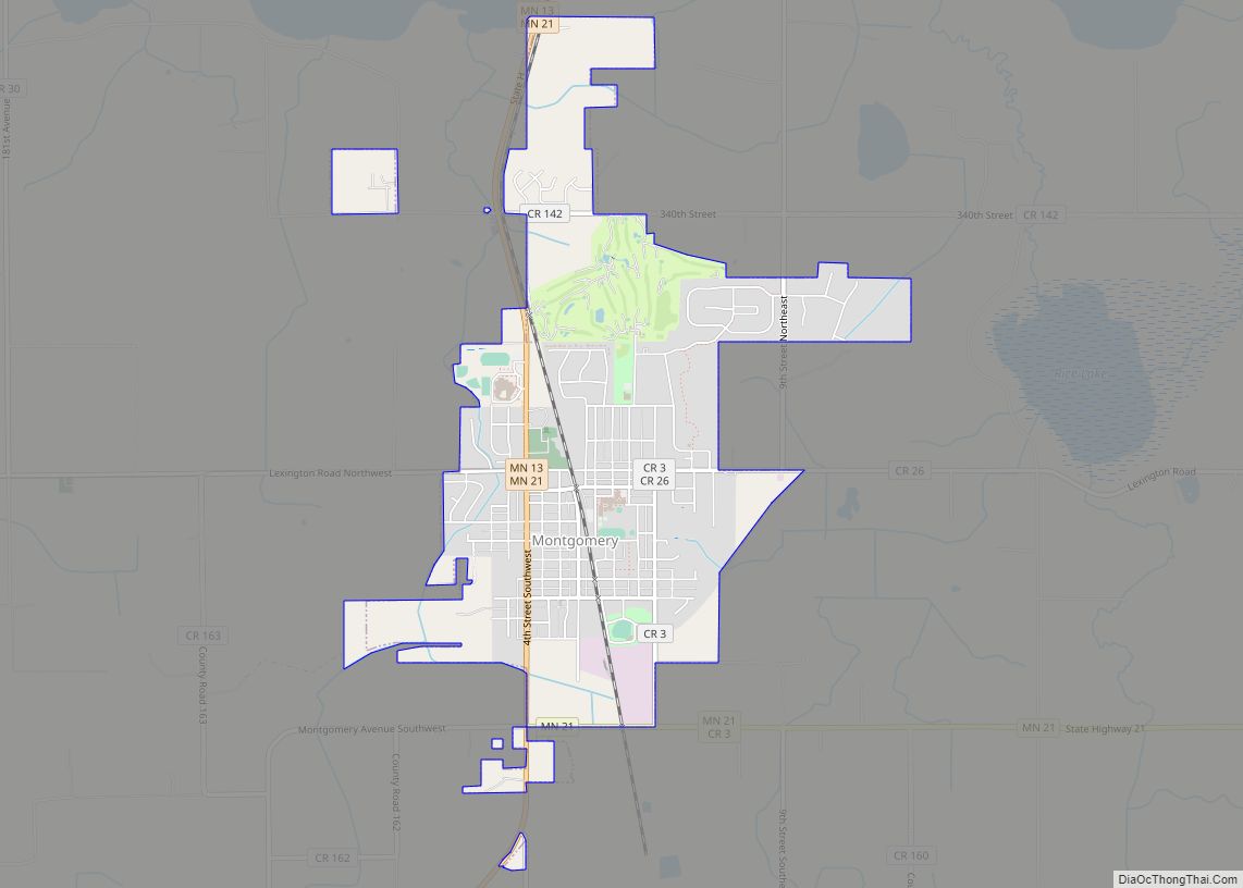 Map of Montgomery city, Minnesota