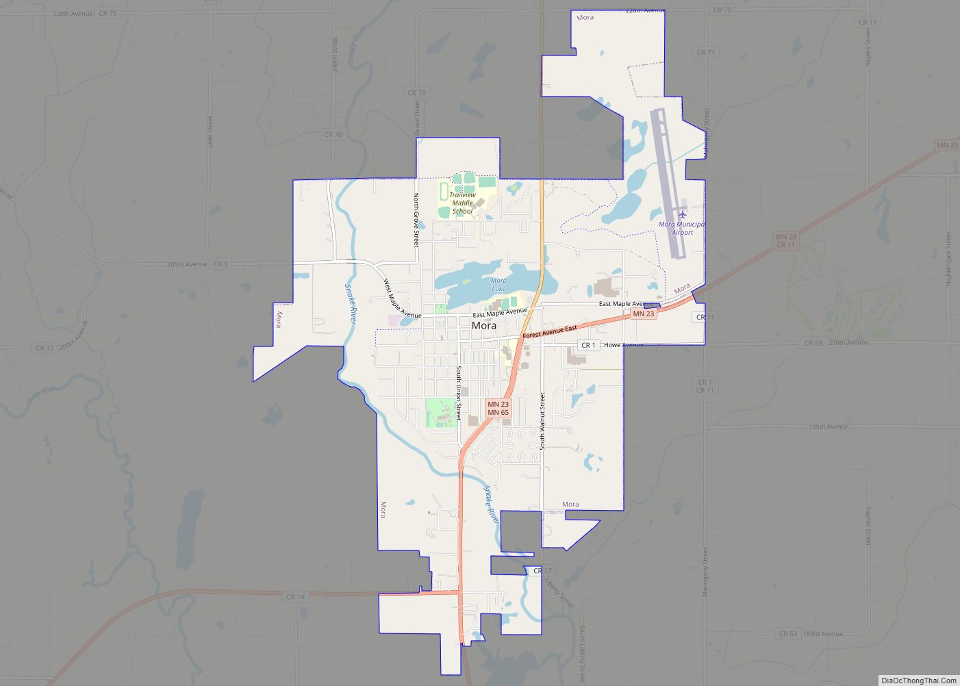 Map of Mora city, Minnesota