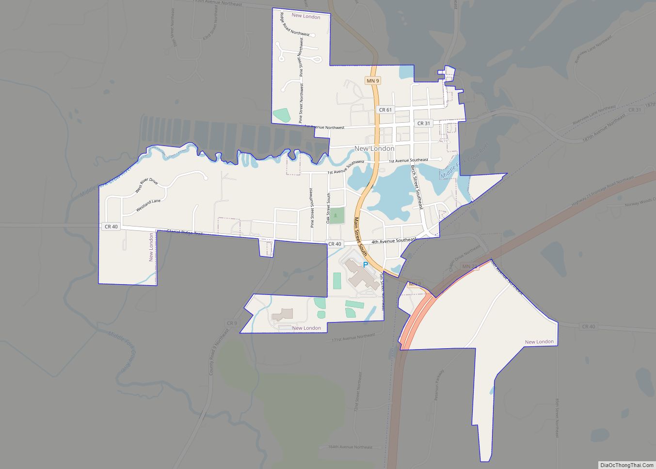 Map of New London city, Minnesota