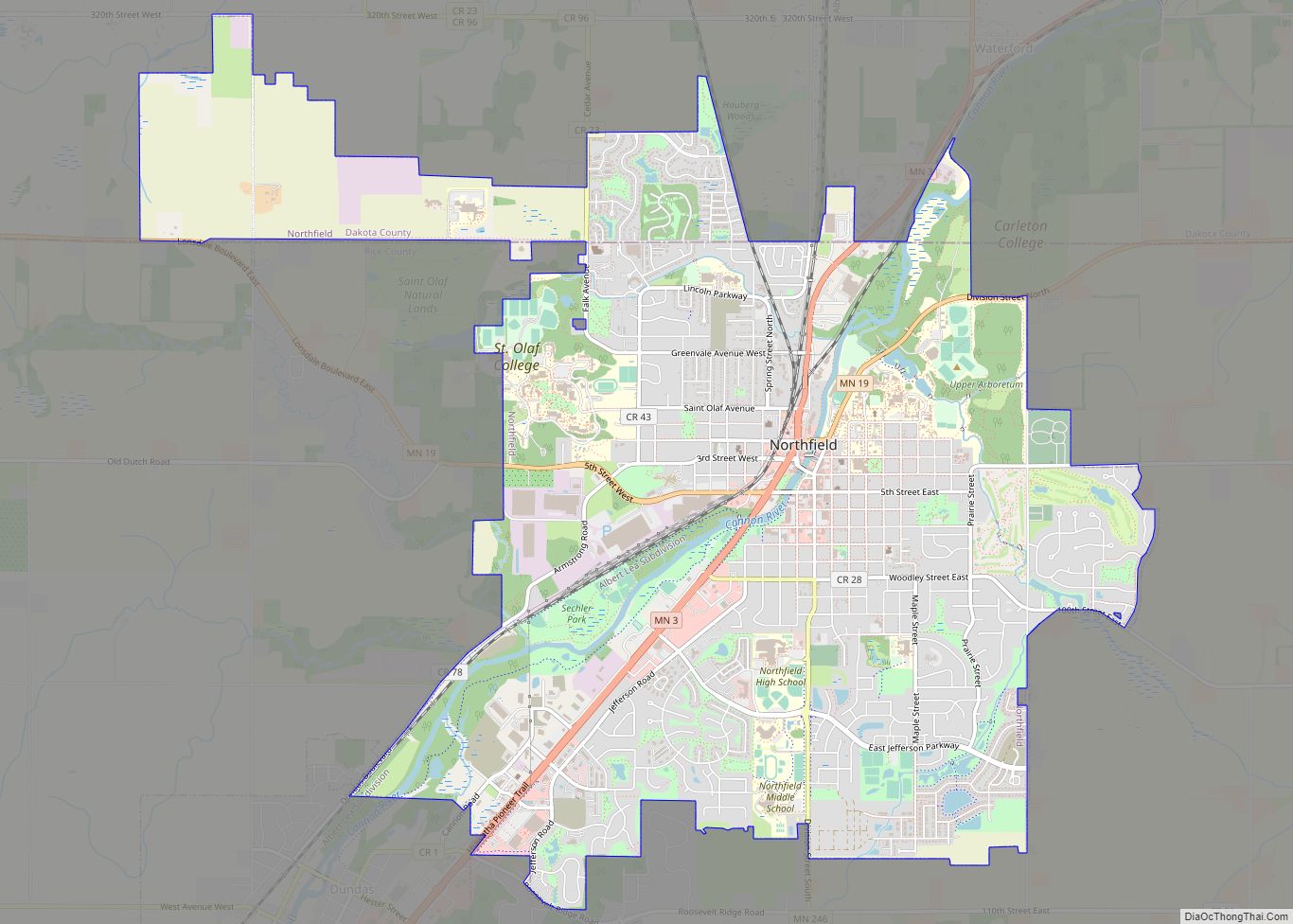 Map of Northfield city, Minnesota