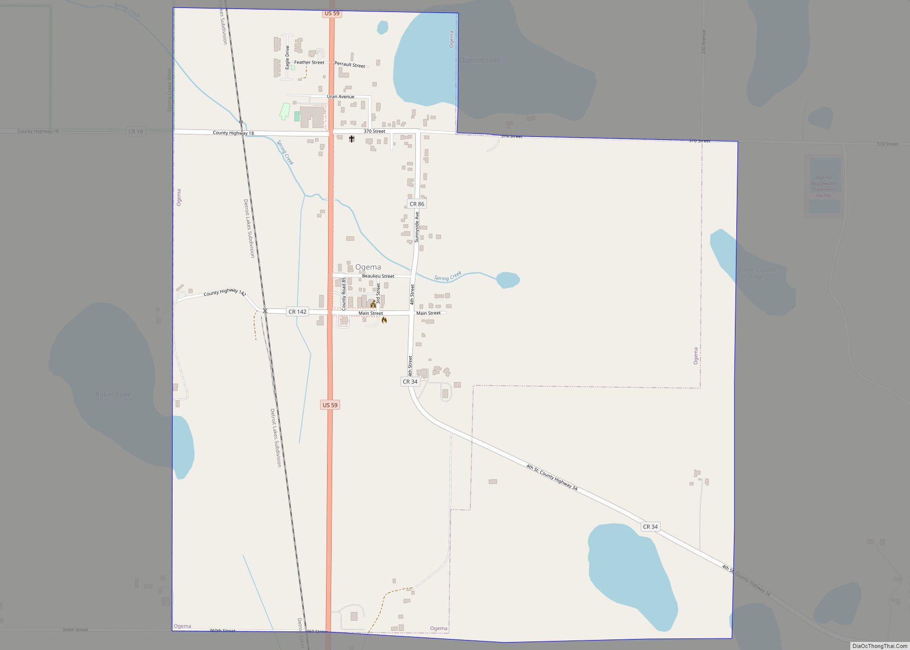 Map of Ogema city, Minnesota