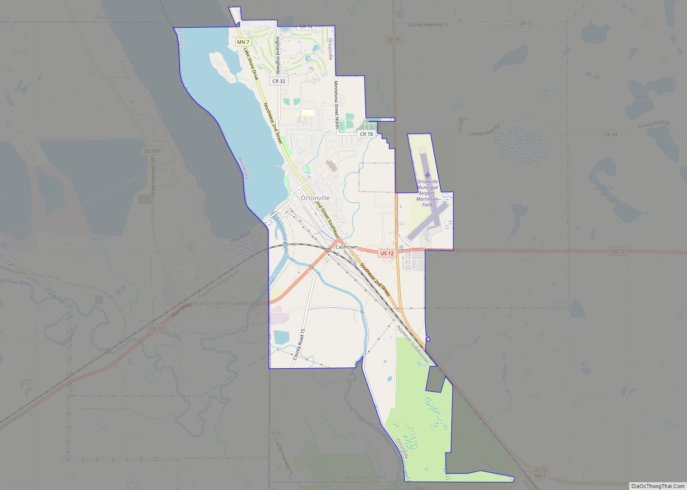 Map of Ortonville city, Minnesota