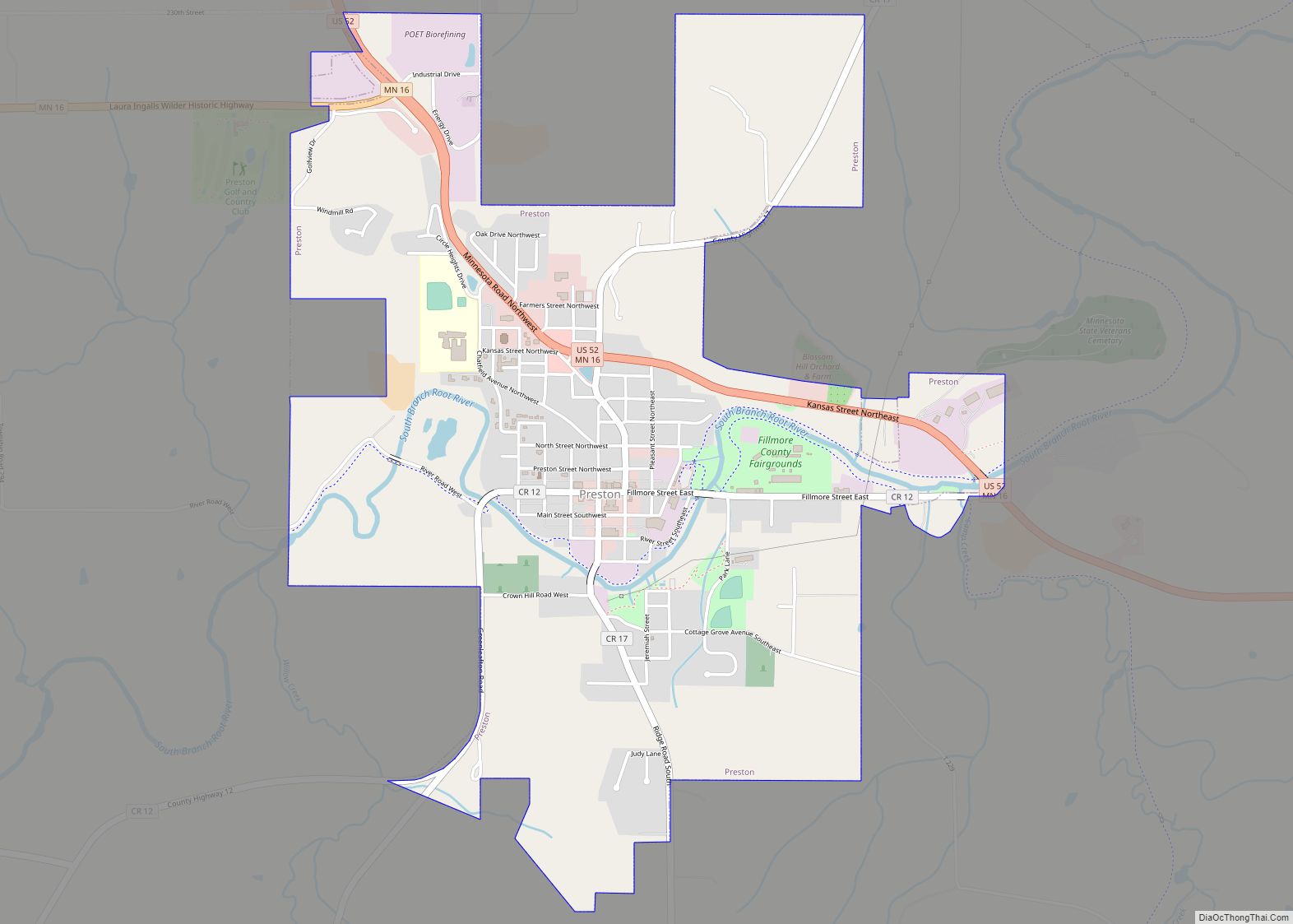 Map of Preston city, Minnesota