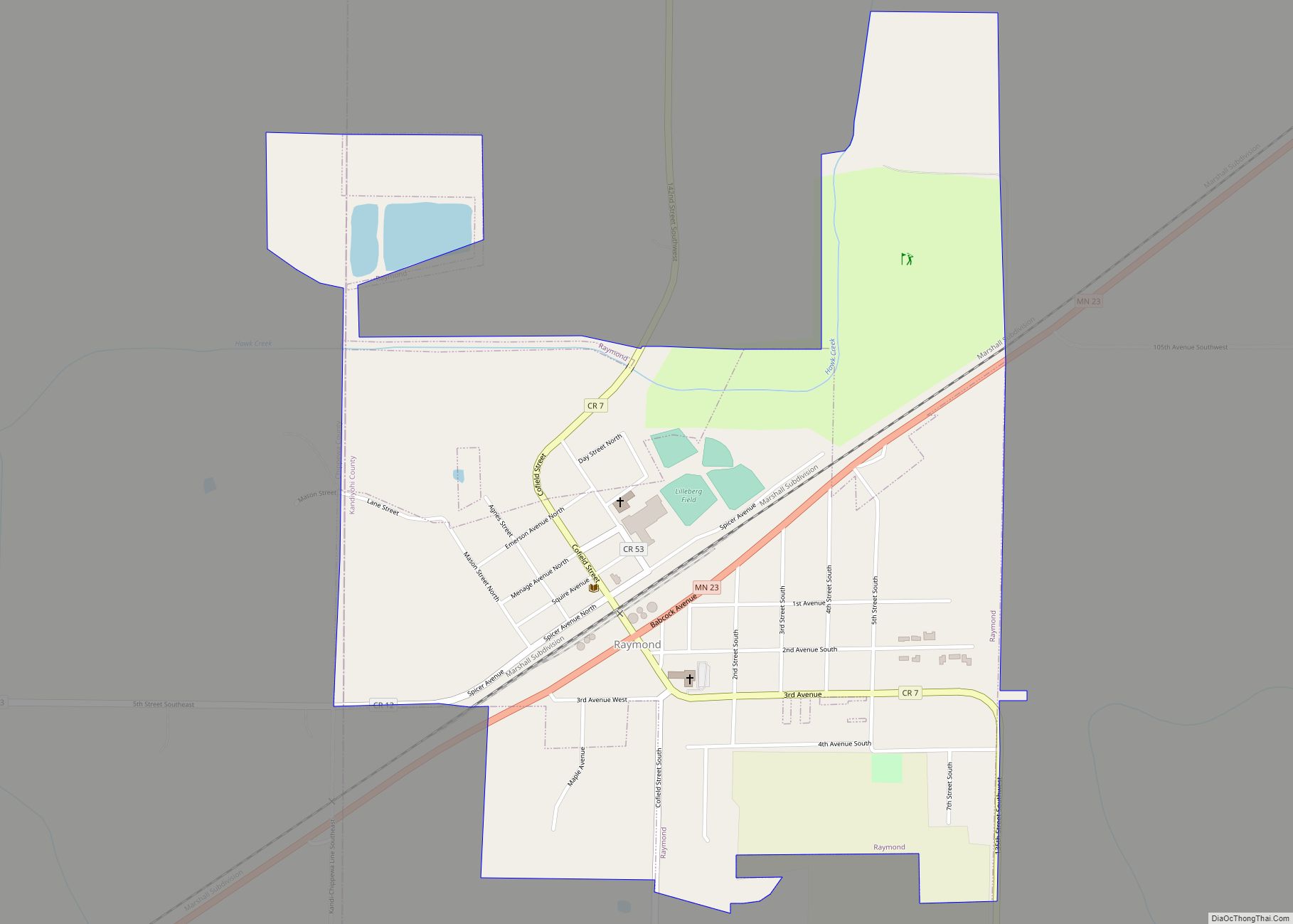 Map of Raymond city, Minnesota