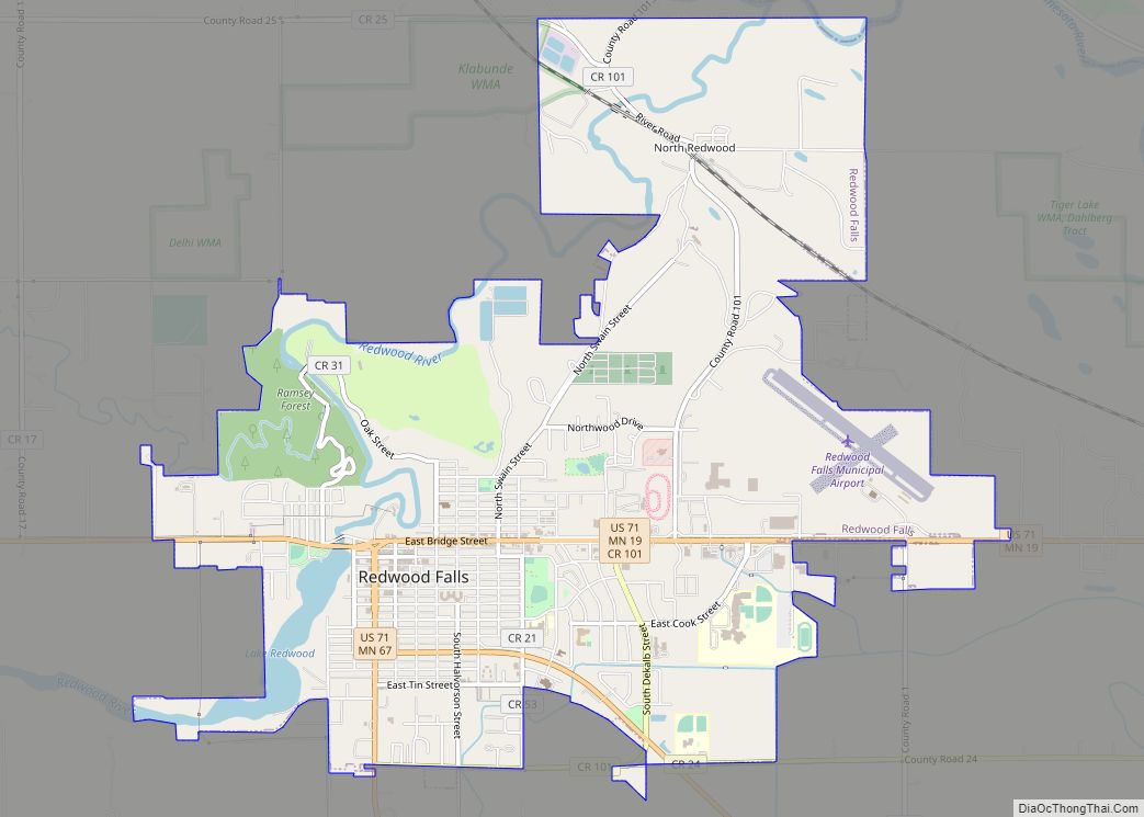 Map of Redwood Falls city