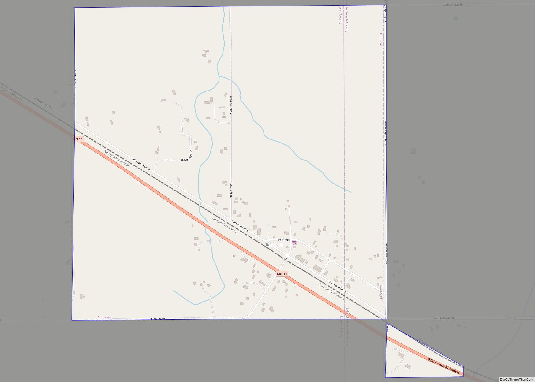 Map of Roosevelt city, Minnesota