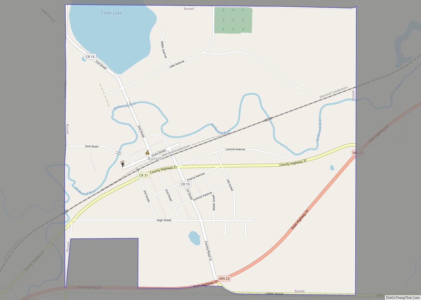 Map of Russell city, Minnesota