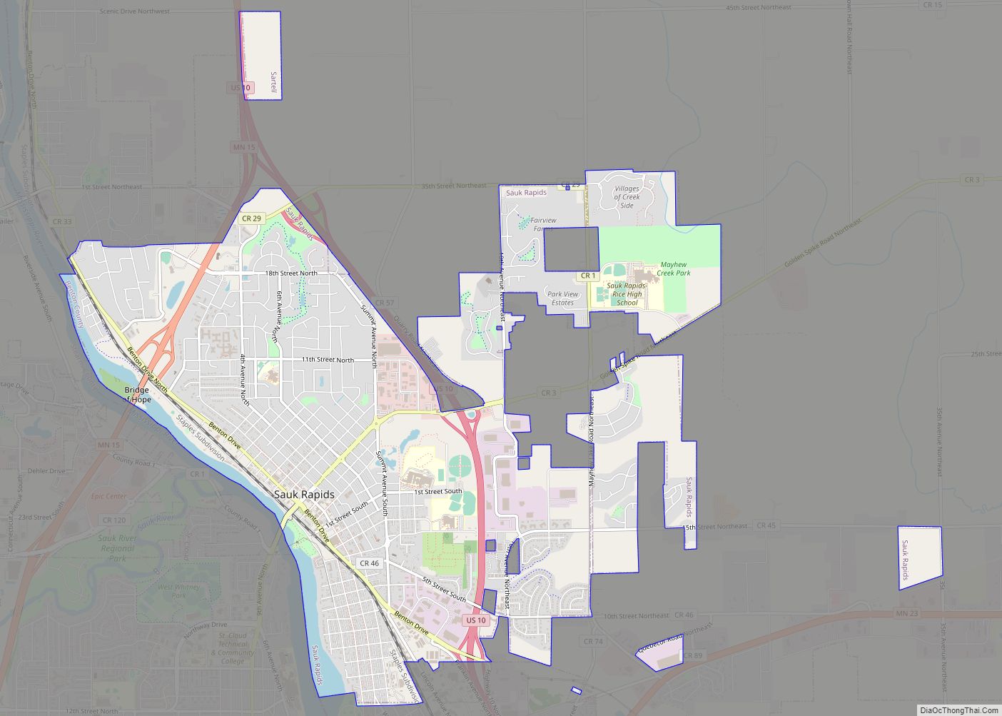 Map of Sauk Rapids city