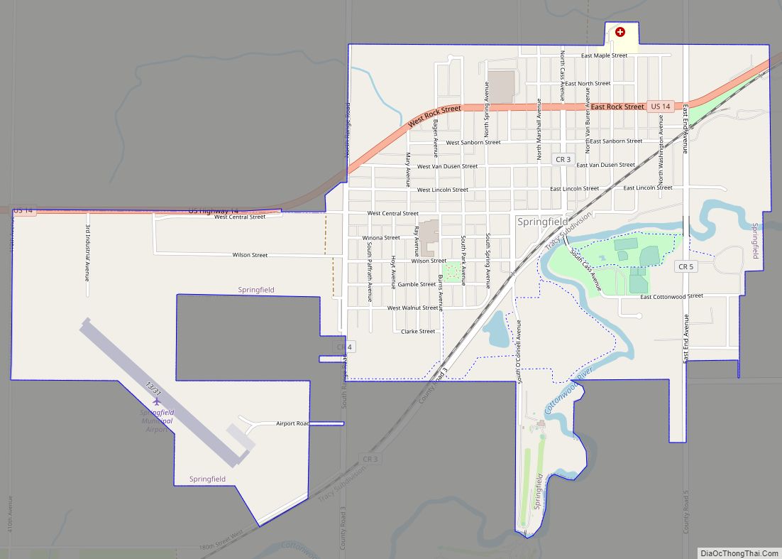 Map of Springfield city, Minnesota