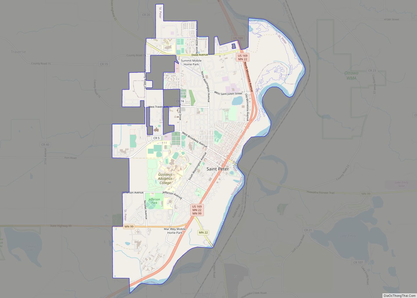 Map of St. Peter city, Minnesota