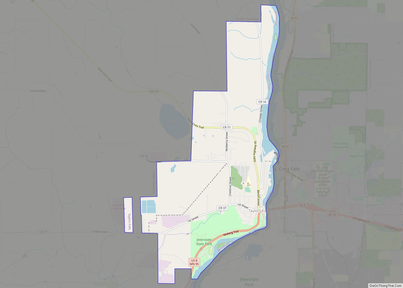 Map of Taylors Falls city