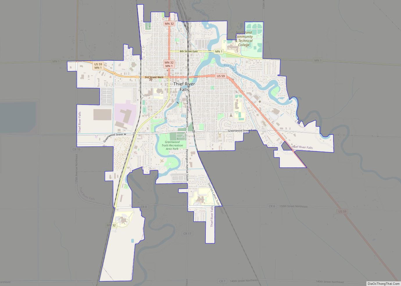 Map of Thief River Falls city