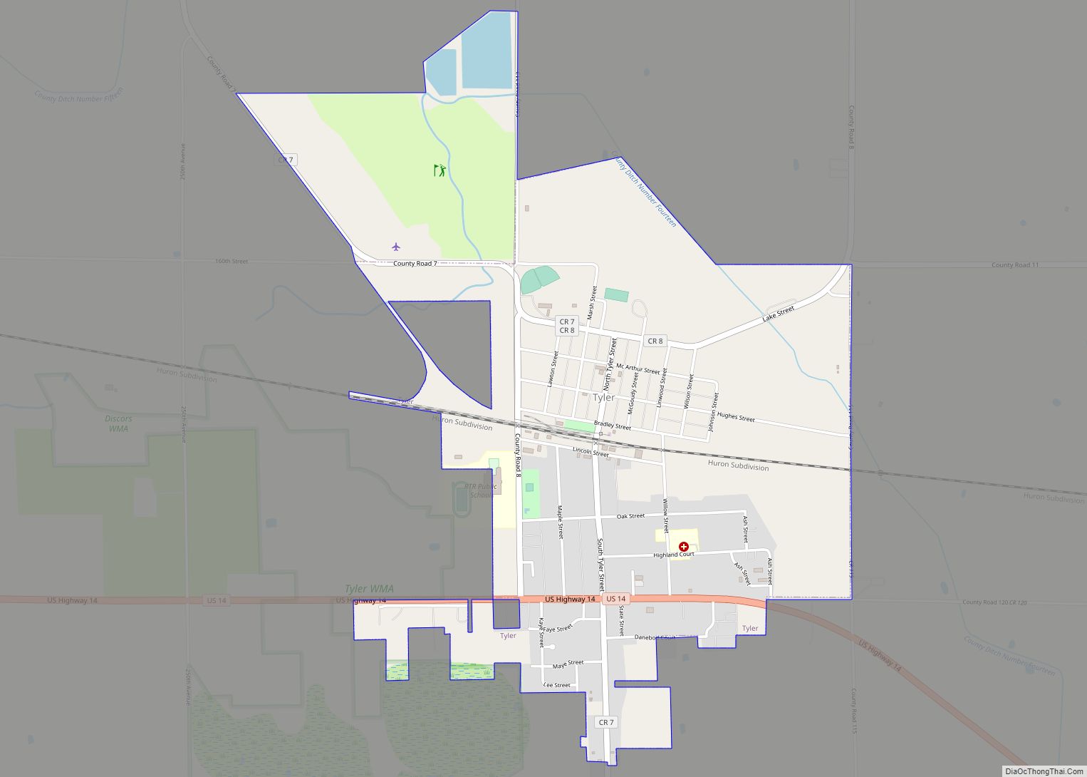 Map of Tyler city, Minnesota