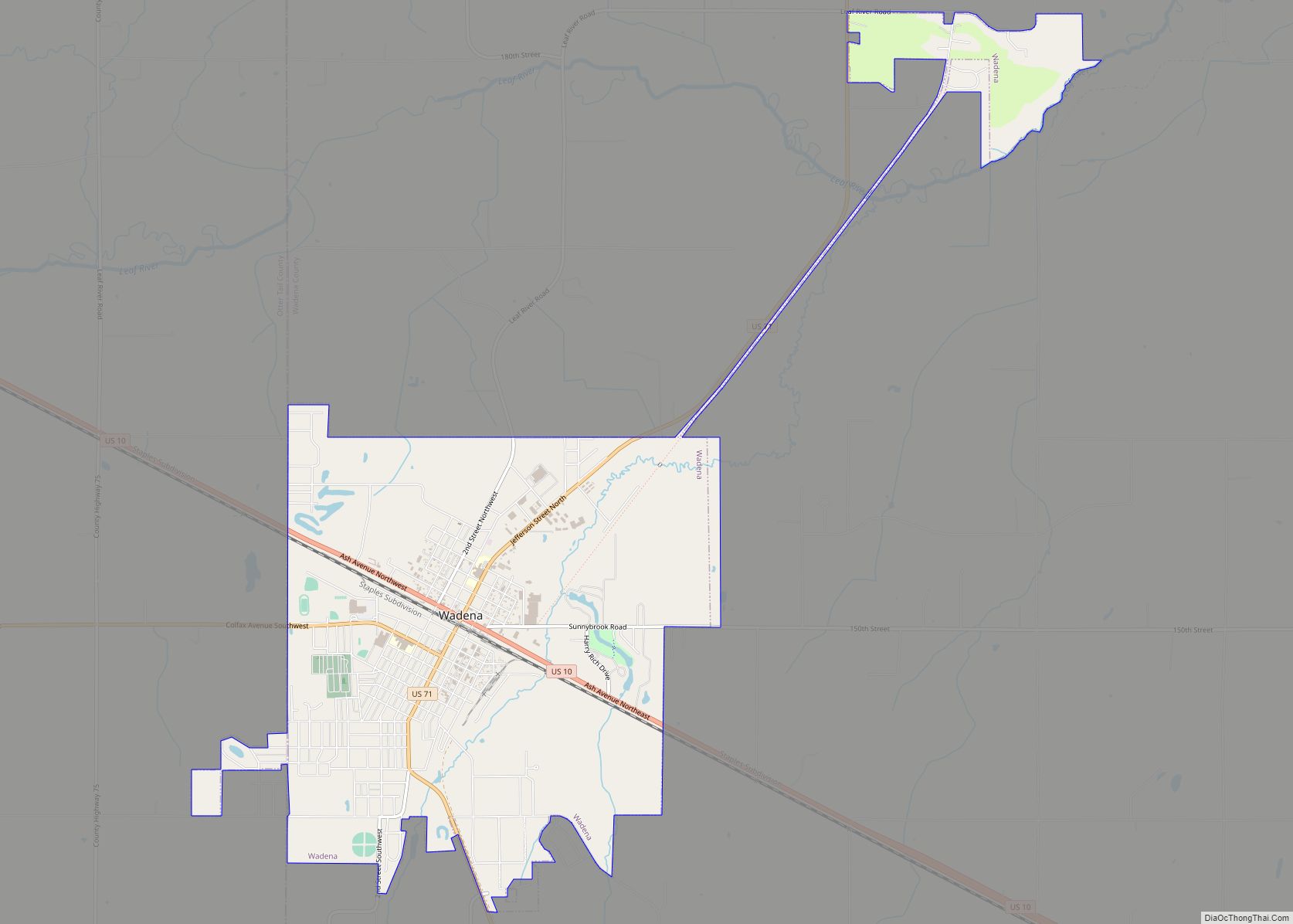 Map of Wadena city, Minnesota