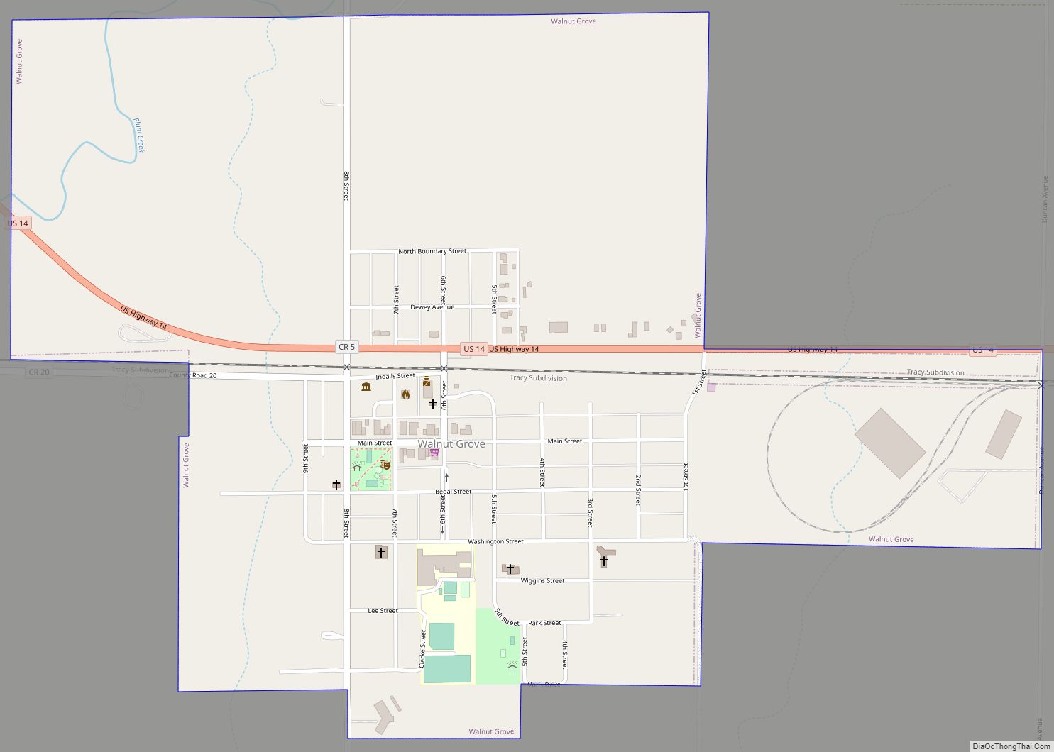 Map of Walnut Grove city, Minnesota
