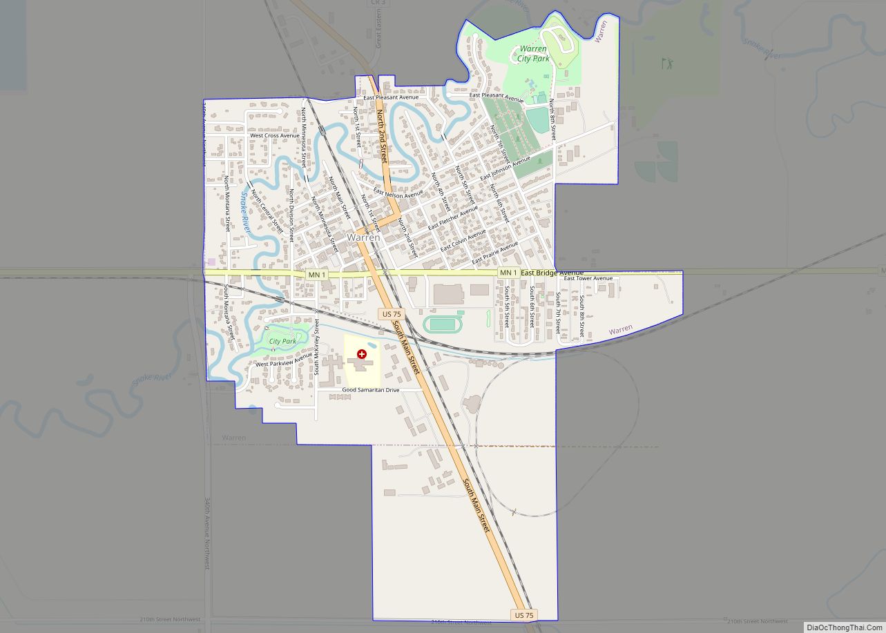 Map of Warren city, Minnesota