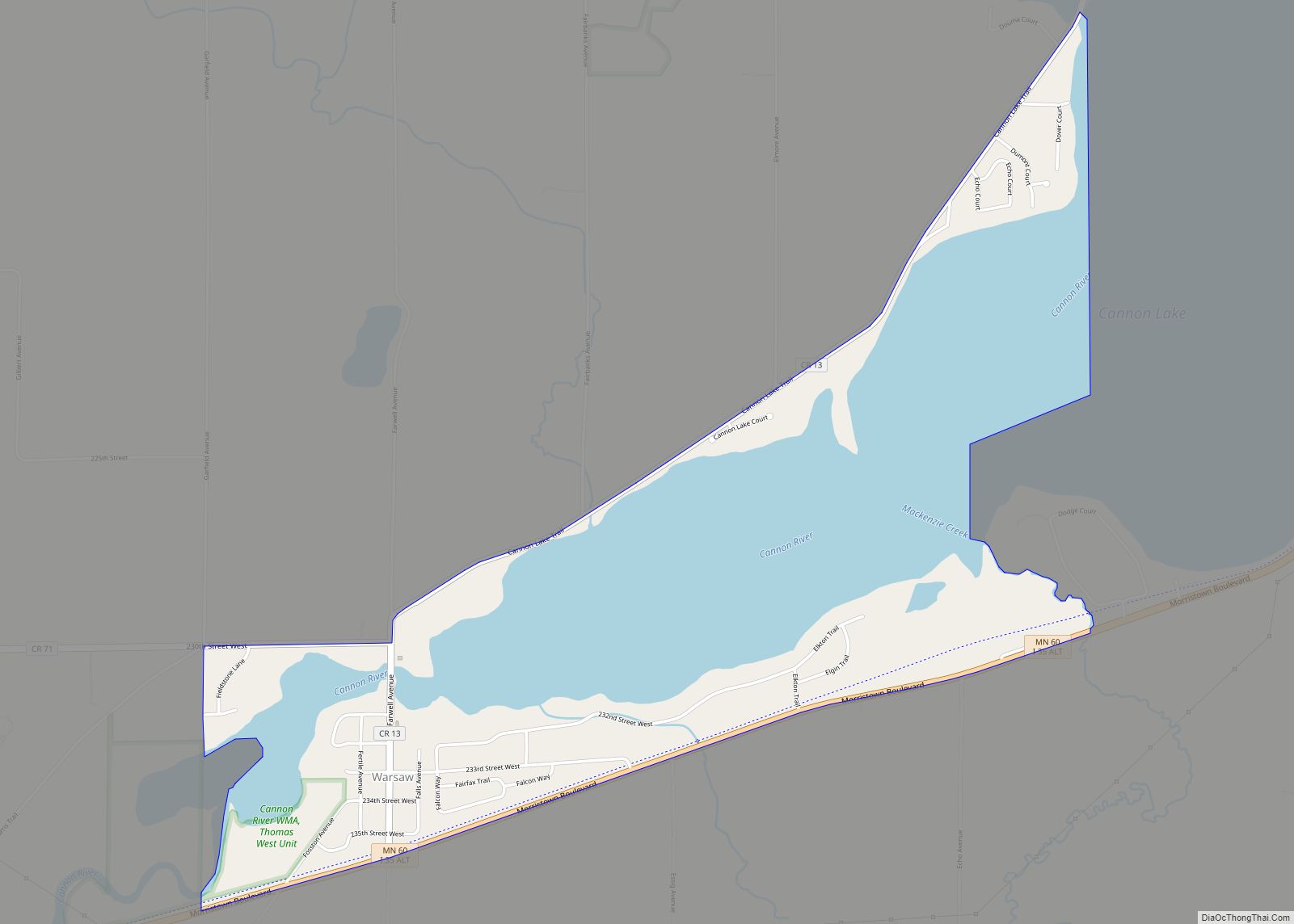 Map of Warsaw CDP, Minnesota
