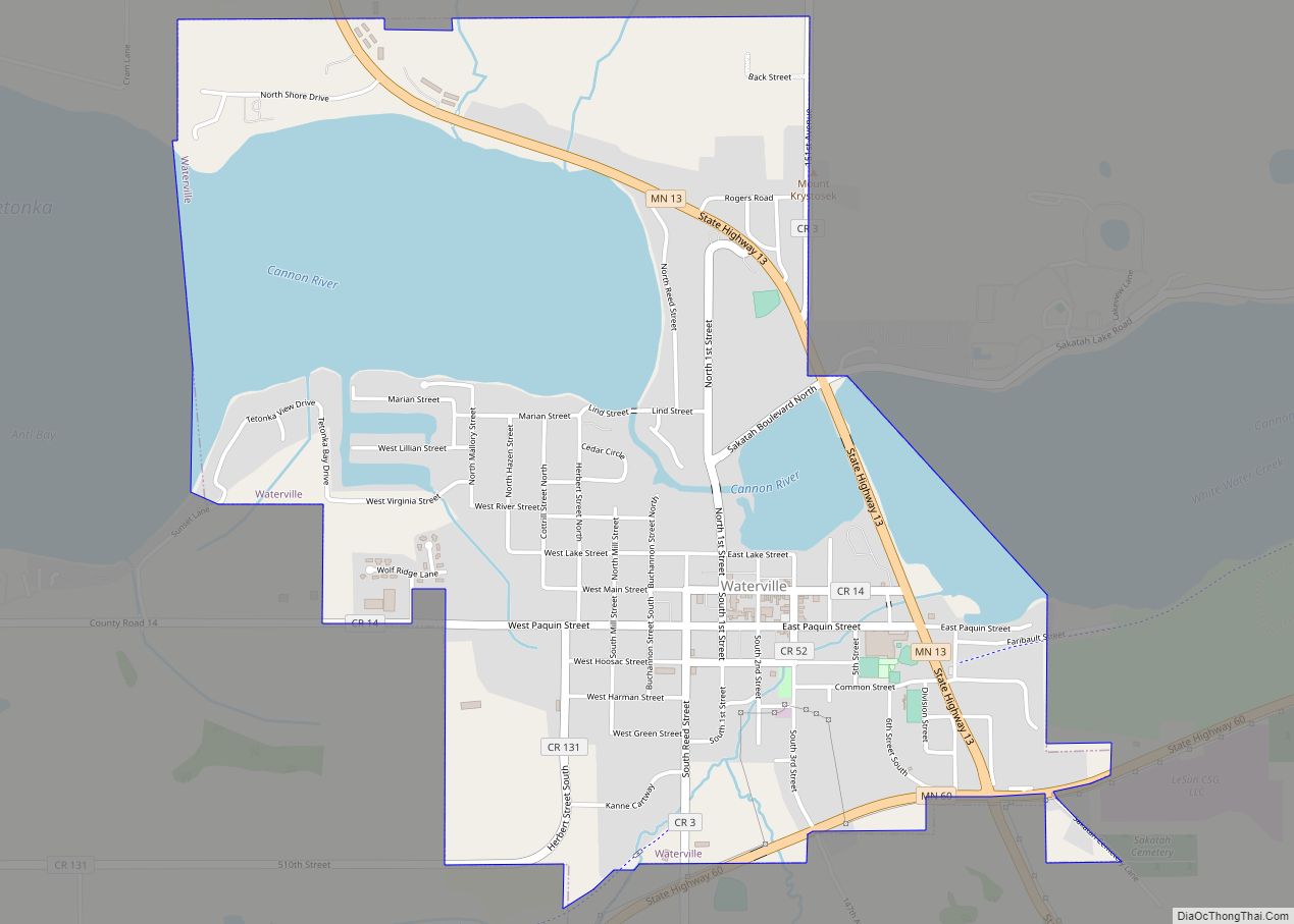 Map of Waterville city, Minnesota
