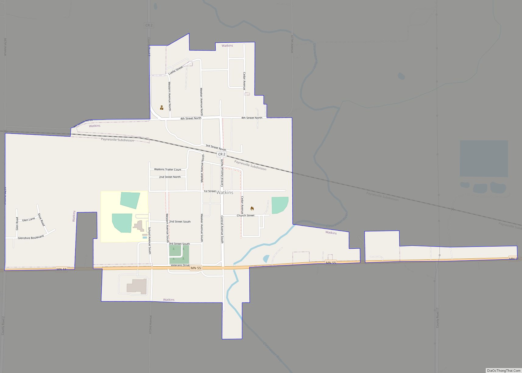 Map of Watkins city, Minnesota