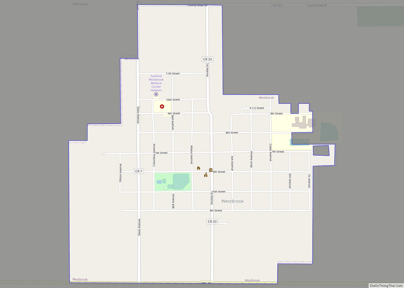 Map of Westbrook city, Minnesota