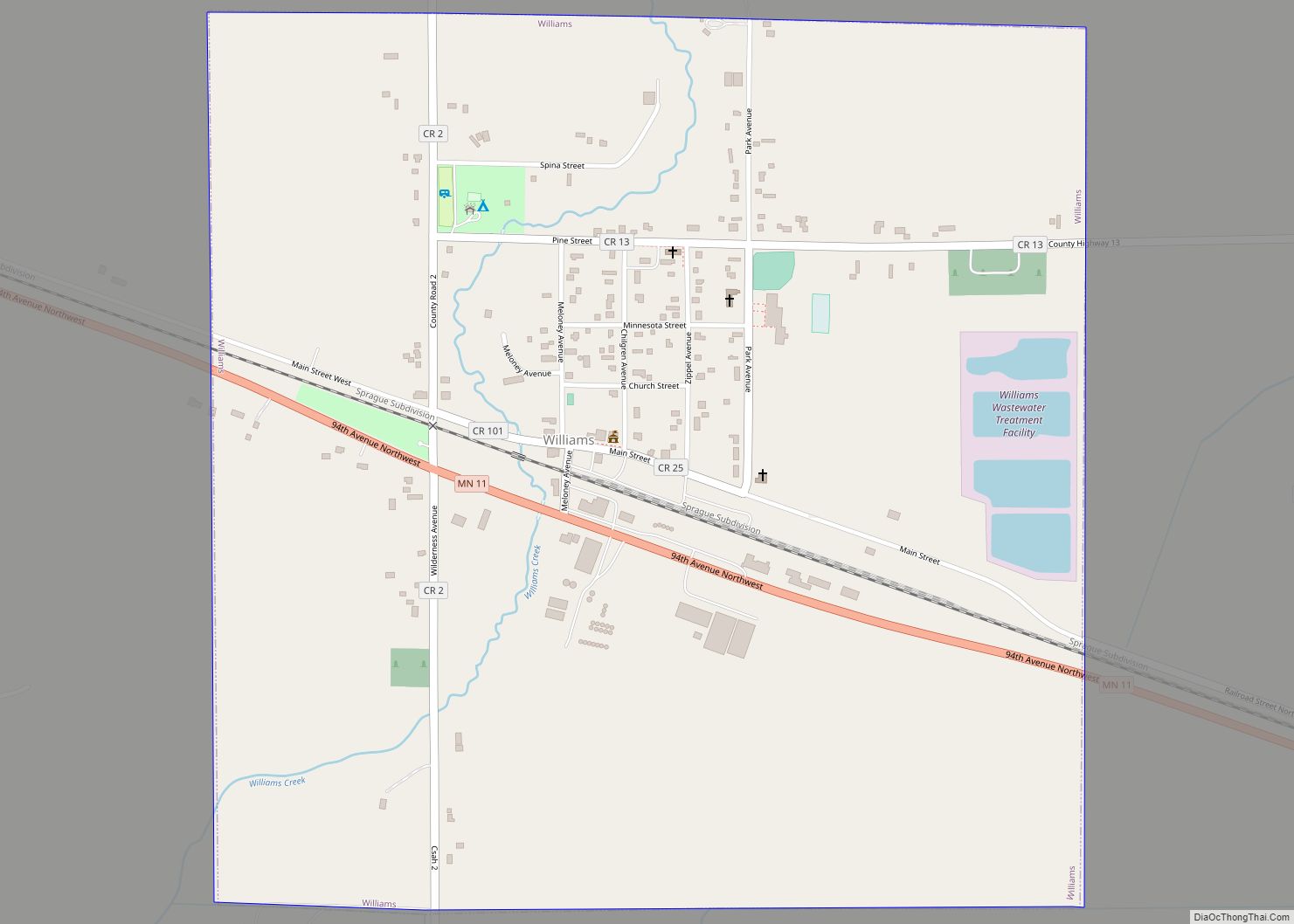 Map of Williams city, Minnesota