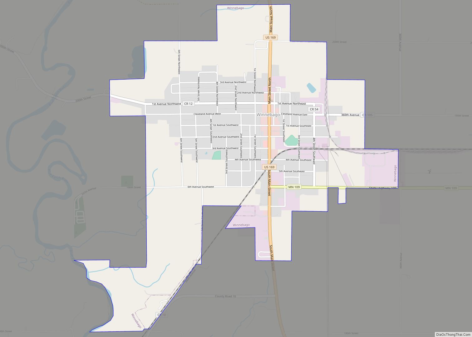 Map of Winnebago city, Minnesota