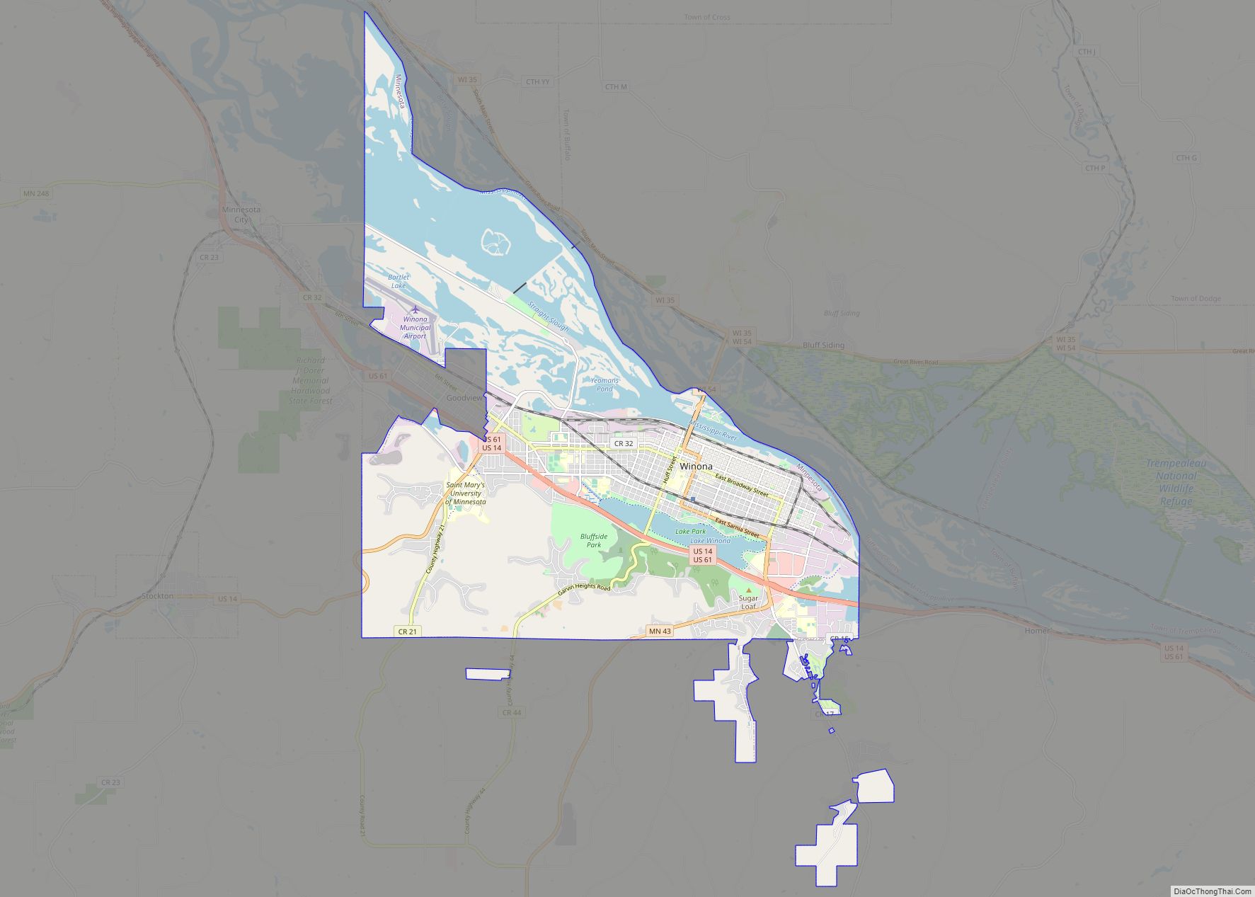 Map of Winona city, Minnesota