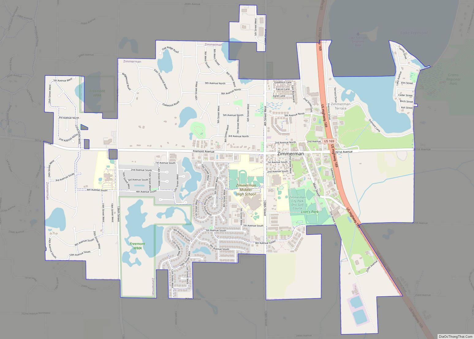 Map of Zimmerman city