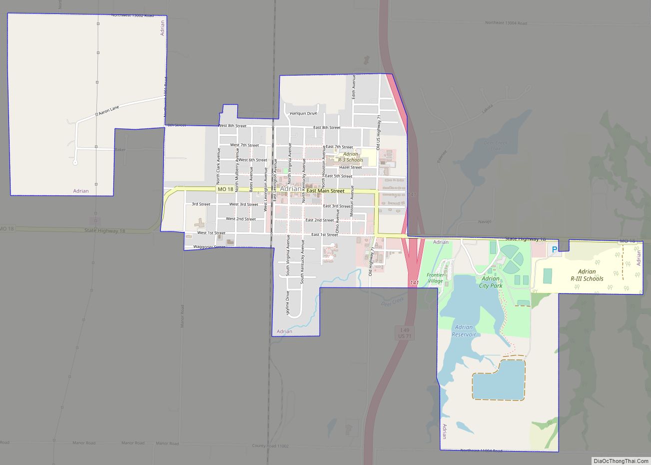 Map of Adrian city, Missouri