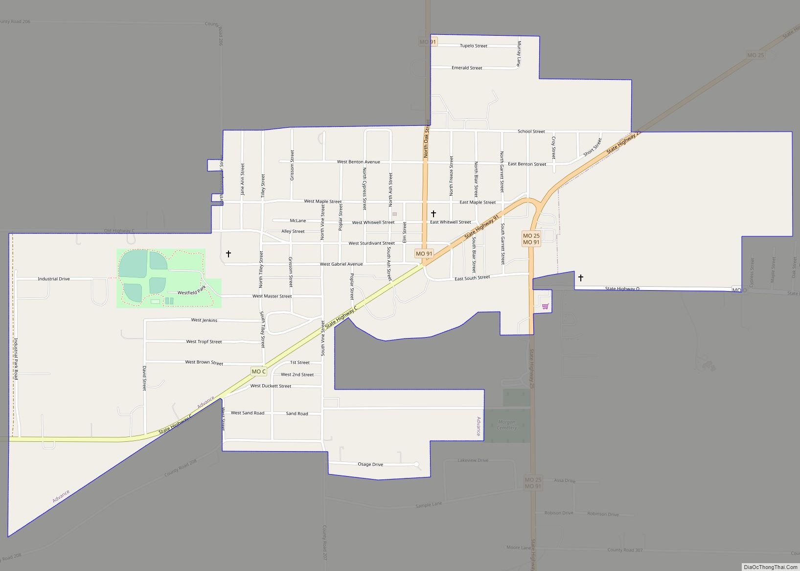 Map of Advance city, Missouri