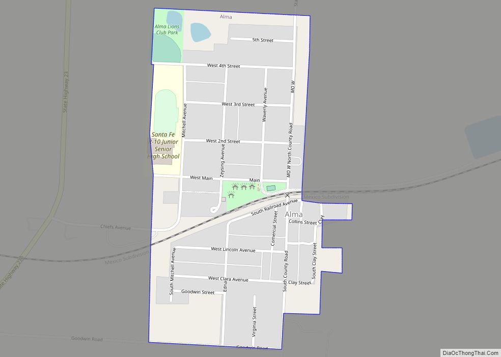 Map of Alma city, Missouri