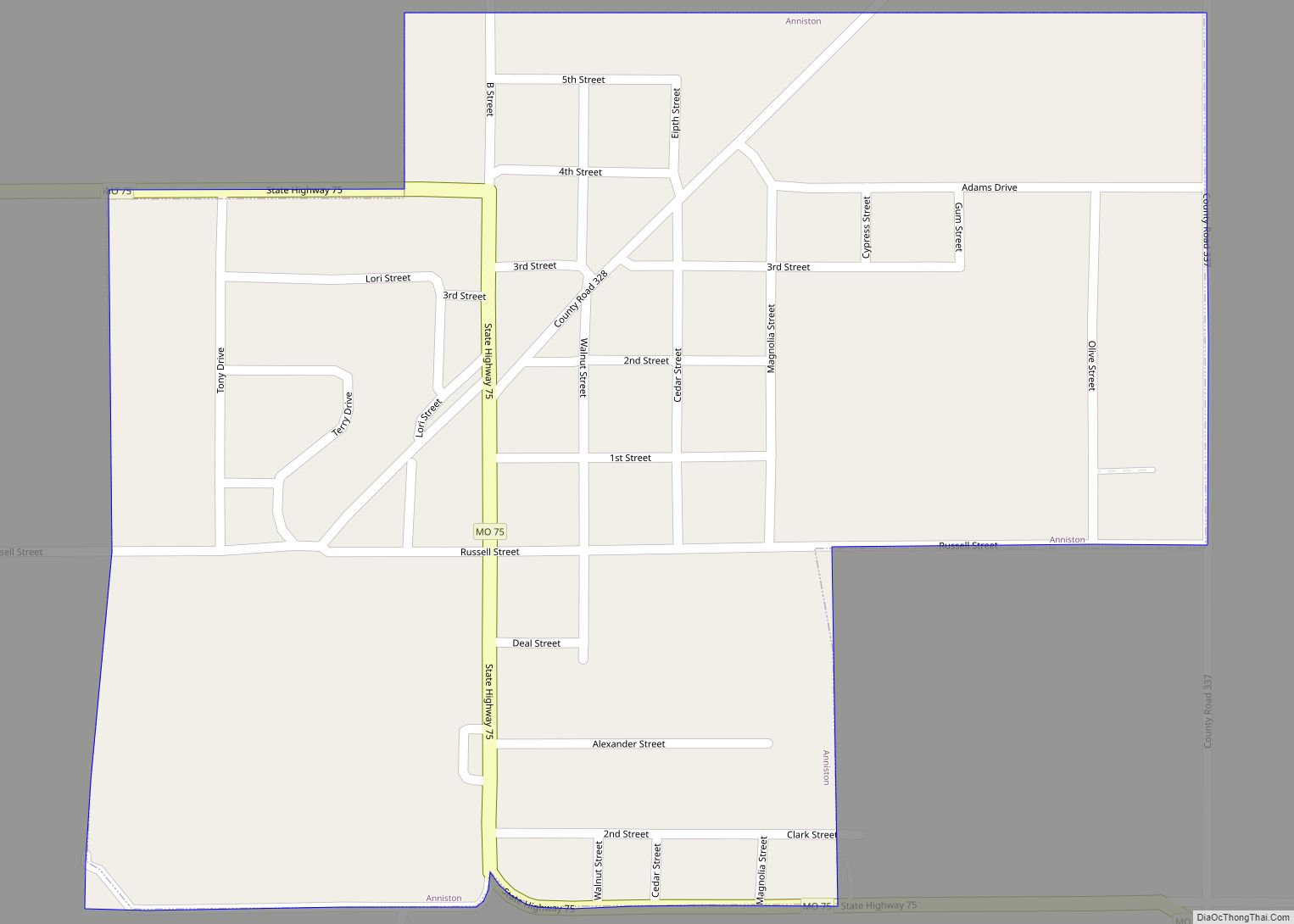 Map of Anniston town, Missouri