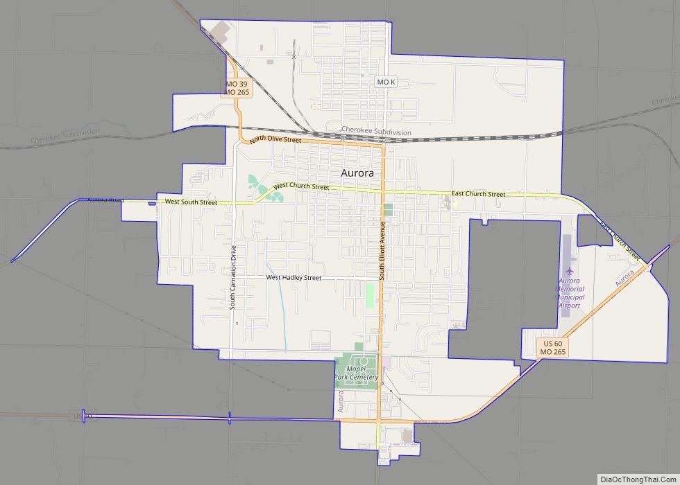 Map of Aurora city, Missouri
